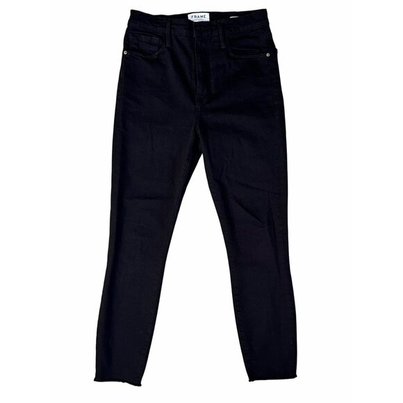 Frame Ali High Rise Cigarette Black Denim Jeans Sz 27 Raw Hem Stretch Minimalist - Picture 8 of 12